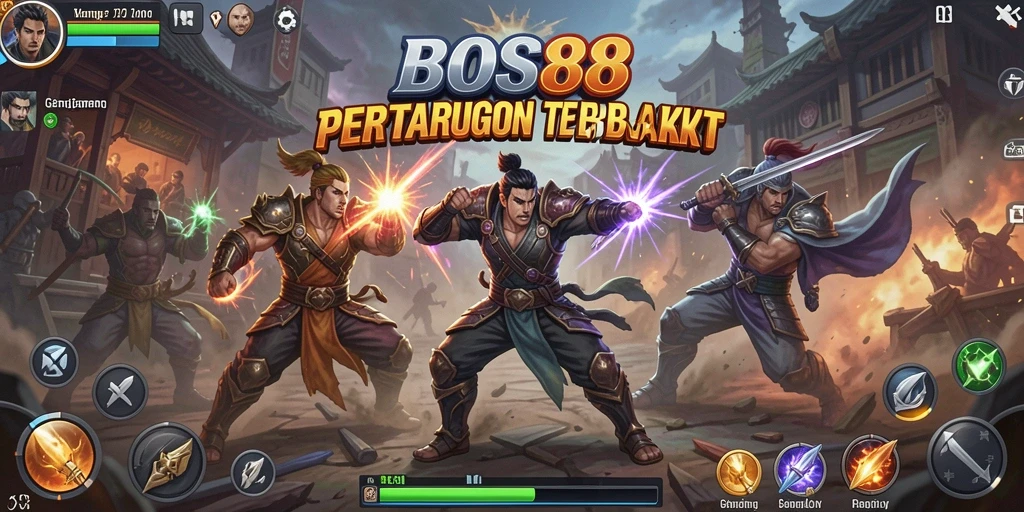 Tampilan gameplay BOS88 yang menampilkan aksi pertarungan mendebarkan.