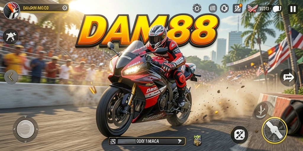 Tangkapan layar utama dari gameplay balapan motor yang mendebarkan.