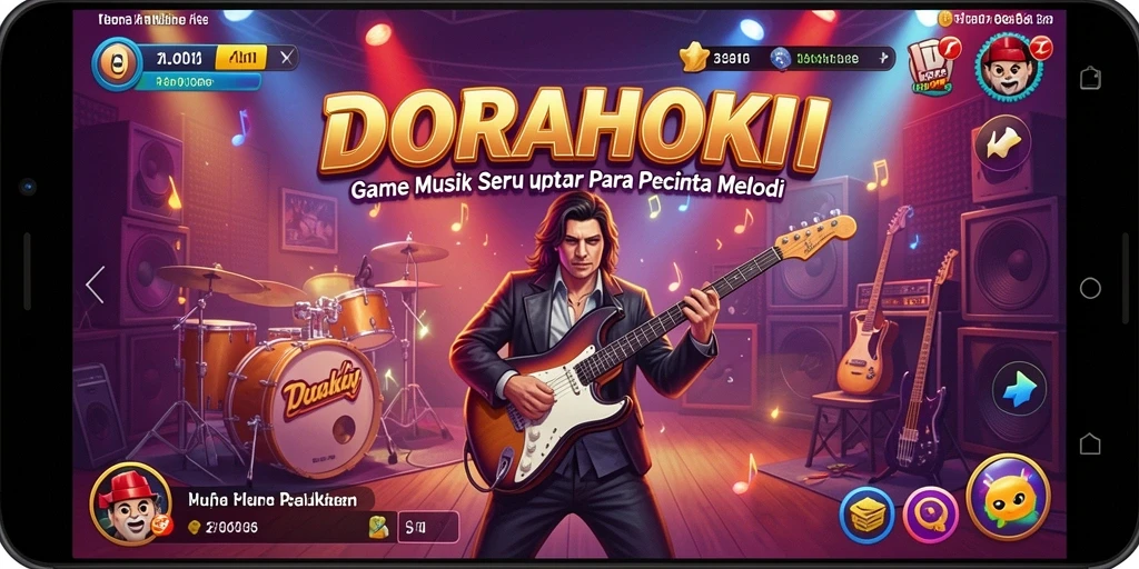 Screenshot gameplay <strong>DORAHOKI</strong> yang menampilkan keseruan memainkan alat musik.