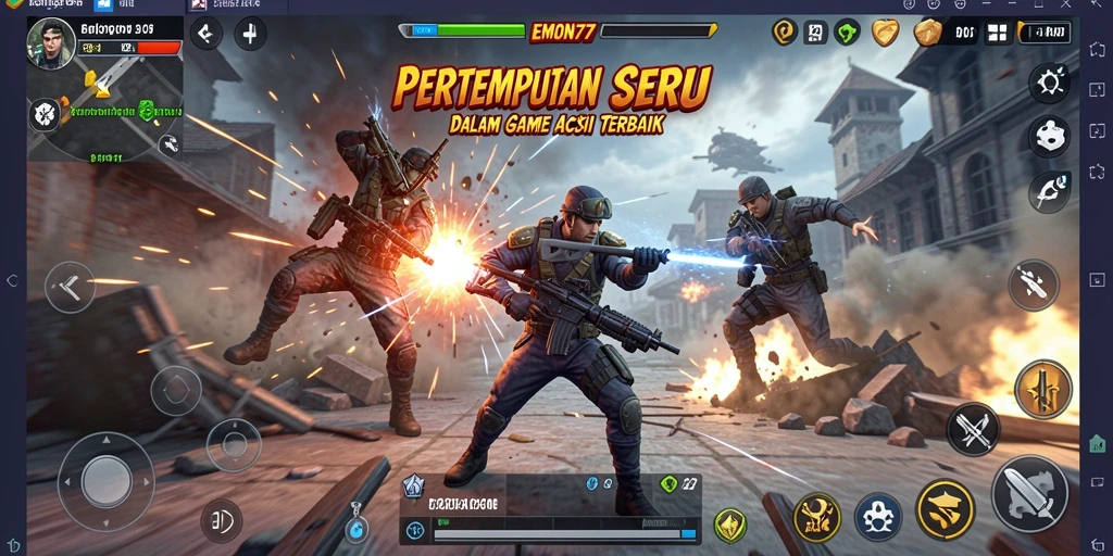 Tangkapan layar gameplay EMON77 menampilkan aksi pertempuran yang seru dan mendebarkan.