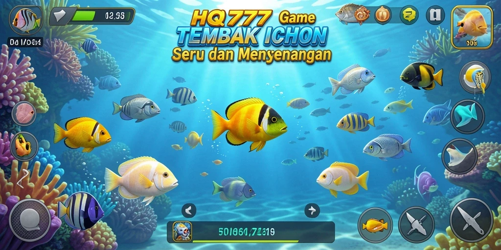 Gameplay menarik di HQ777 saat menembak ikan di laut.