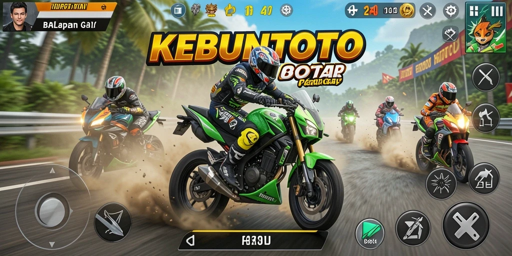 Screenshot KEBUNTOTO menampilkan balapan motor yang seru dan grafis yang memukau.