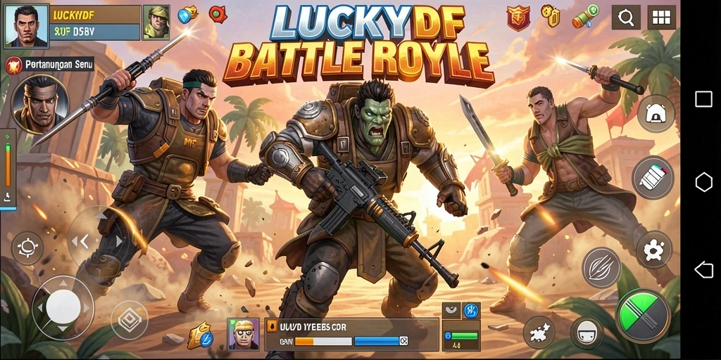 Tampilan seru gameplay Battle Royale LUCKYDF dengan aksi mendebarkan.