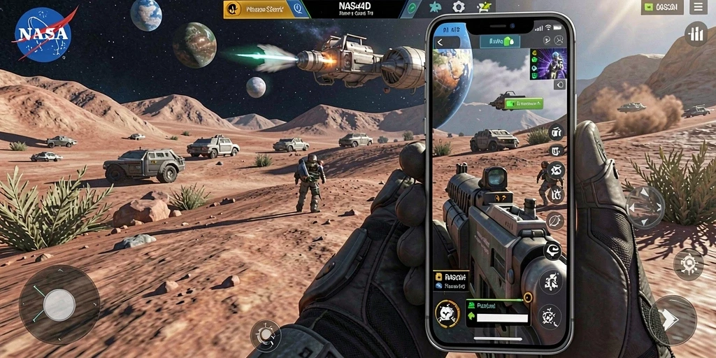 Tangkapan layar gameplay NASA4D menampilkan aksi seru dalam mode TPS.
