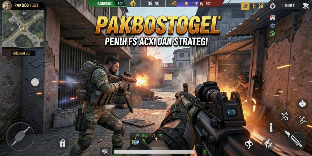 Screeenshot menunjukkan aksi menembak intens dalam PAKBOSTOGEL.