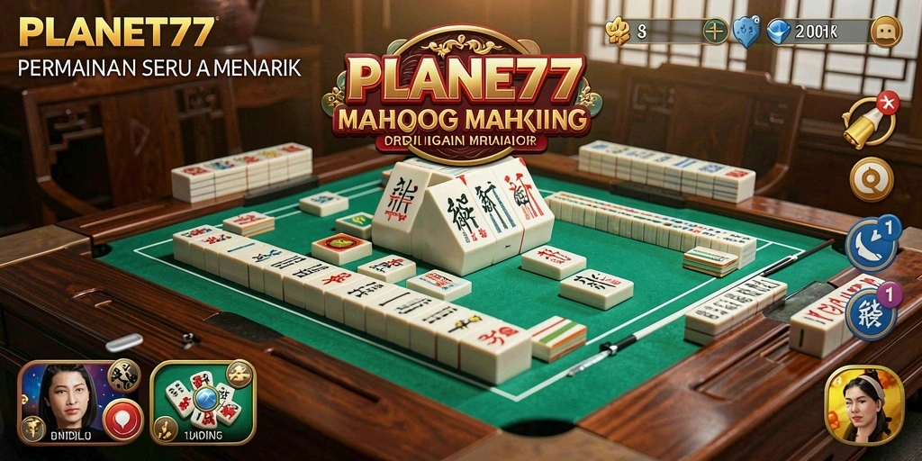 Tampilan gameplay menarik dari PLANET77 yang menampilkan elemen Mahjong.