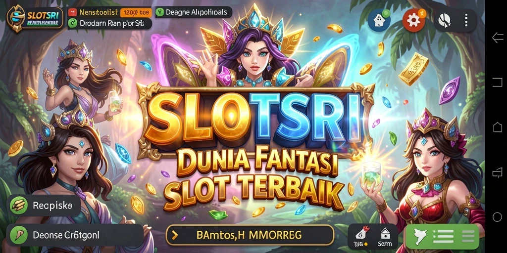 Screenshot gameplay SLOTSRI menunjukkan pertempuran epik dan slot yang menarik.