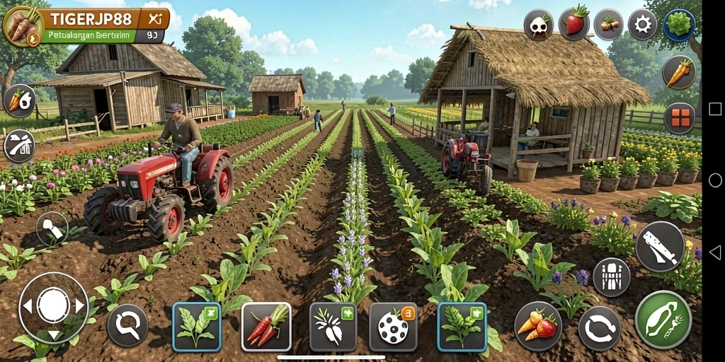 Tampilan screenshot dari TIGERJP88 menampilkan aktivitas bertani yang menarik.