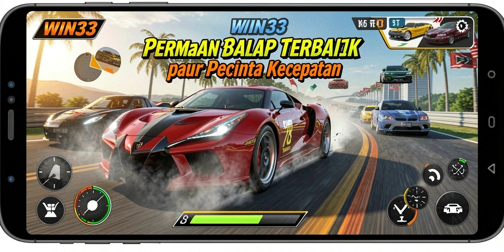 Tangkapan layar <strong>WIN33</strong> menampilkan aksi balap yang mendebarkan di lintasan.