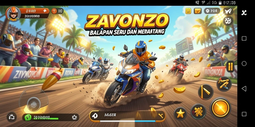 Gameplay ZAVONZO yang menegangkan di lintasan balap.