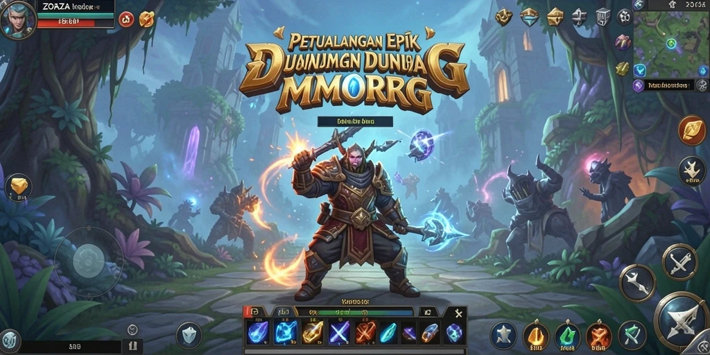 Screenshot gameplay ZOFAZA yang menampilkan pertempuran epik di dunia MMORPG.